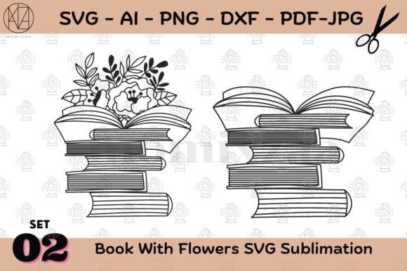 Books with Flowers Sublimation SVG for Crafts and Graphics