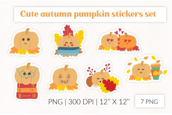 Cute Cartoon Autumn Pumpkin Stickers Set